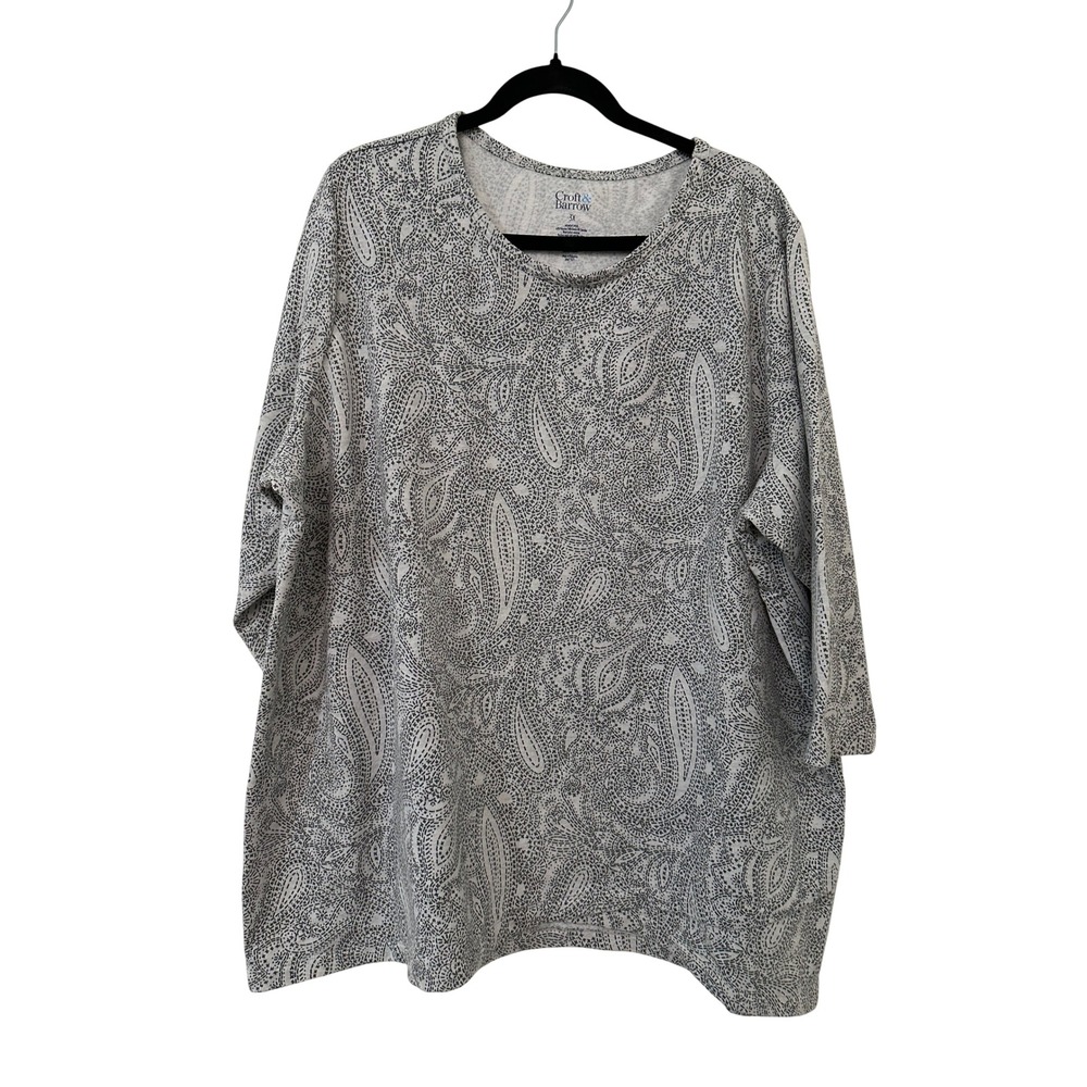 Croft & Barrow Womens 3X Grey Paisley Knit Top 3/4 Sleeve Casual Office